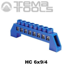 Шина нулевая в изоляторе HC 6x9 мм 4 отверстия синяя