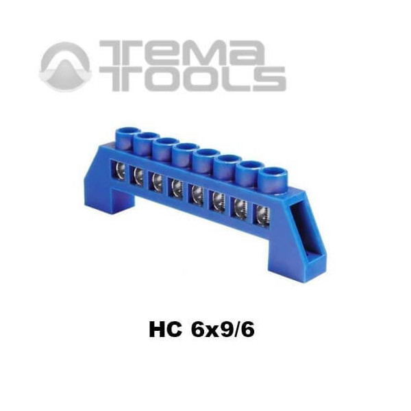 Шина нулевая в изоляторе HC 6x9 мм 6 отверстий синяя