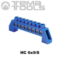 Шина нулевая в изоляторе HC 6x9 мм 8 отверстий синяя