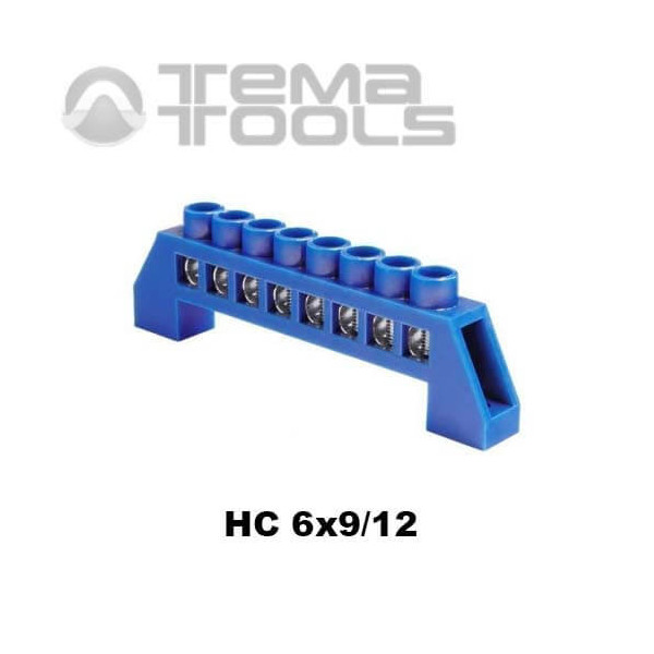 Шина нулевая в изоляторе HC 6x9 мм 12 отверстий синяя