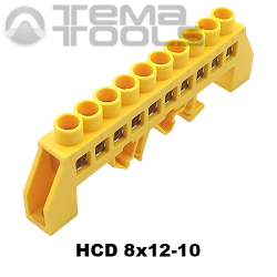 Шина нульова ізольована HCD 8x12-10 жовта універсальна на DIN-рейку - купити шину нульову в універсальному ізоляторі HCD за найк