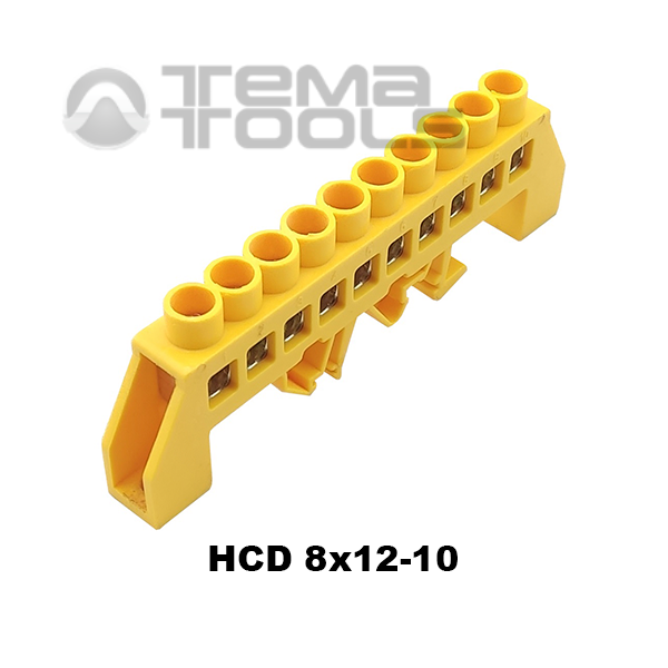 Шина нулевая изолированная HCD 8x12-10 желтая универсальная на DIN-рейку – купить шину нулевую в универсальном изоляторе HCD по 