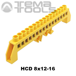 Шина нульова ізольована HCD 8x12-16 жовта універсальна на DIN-рейку - купити шину нульову в універсальному ізоляторі HCD за найк